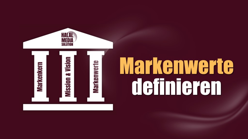 Die 3 Säulen einer starken Markenidentität optisch dargestellt als 3 Säulen mit einem Dach links im Bild und der Titel des Blogbeitrages rechts Markenwerte definieren