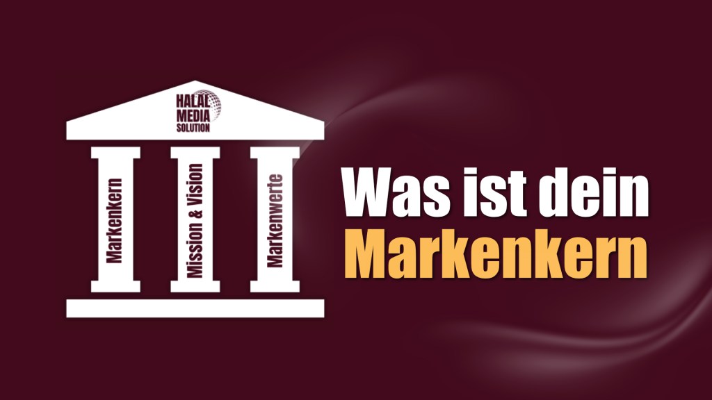 3 Säulen einer starken Markenidentität bildlich dargestellt mit drei Säulen und einem Dach, linke Seite und rechts Titel des Blogbeitrages, Was ist dein Markenkern